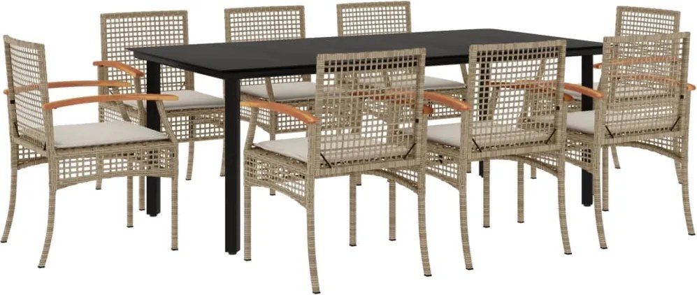 vidaXL 9 részes bézs polyrattan kerti étkezőgarnitúra párnákkal