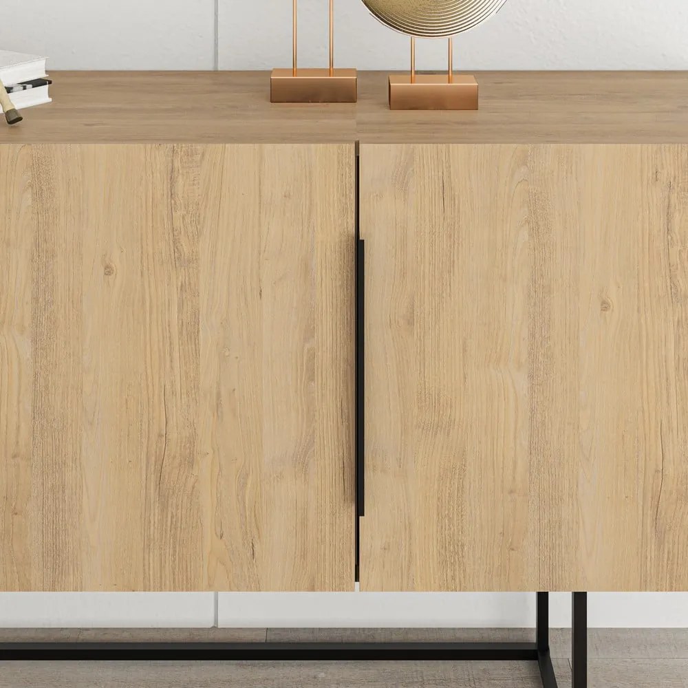 Natúr színű alacsony komód tölgyfa dekorral 150x80 cm Titan – Marckeric