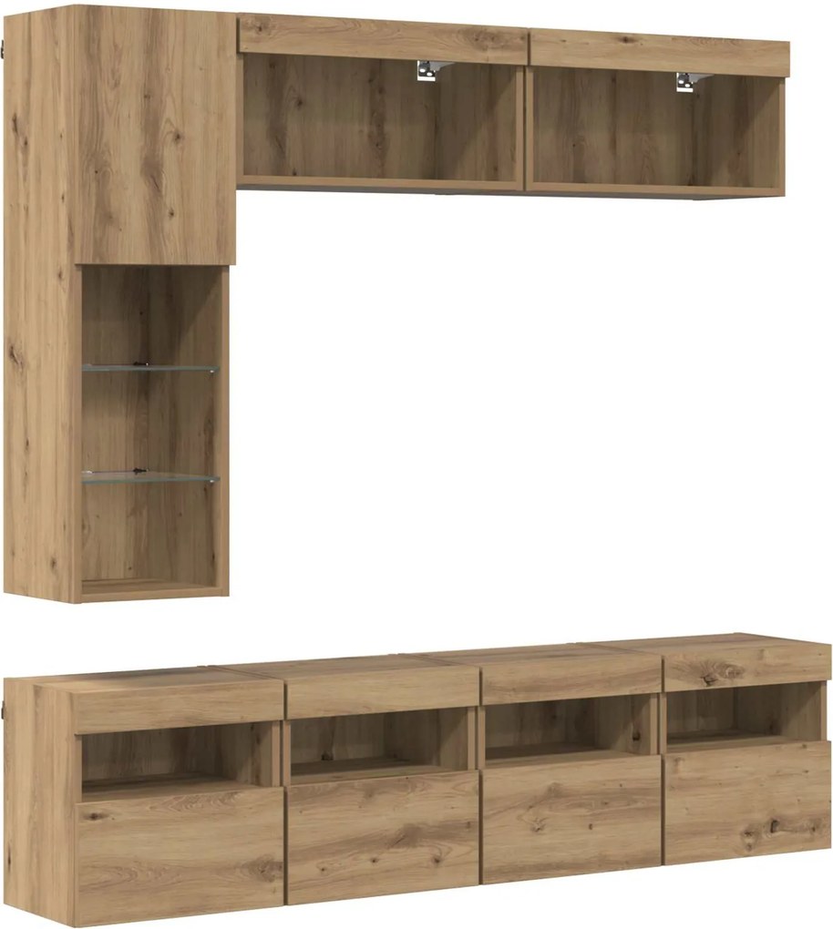 vidaXL TV szekrény leddel Falra szerelhető 7 pcs Artisan tölgy Faanyag