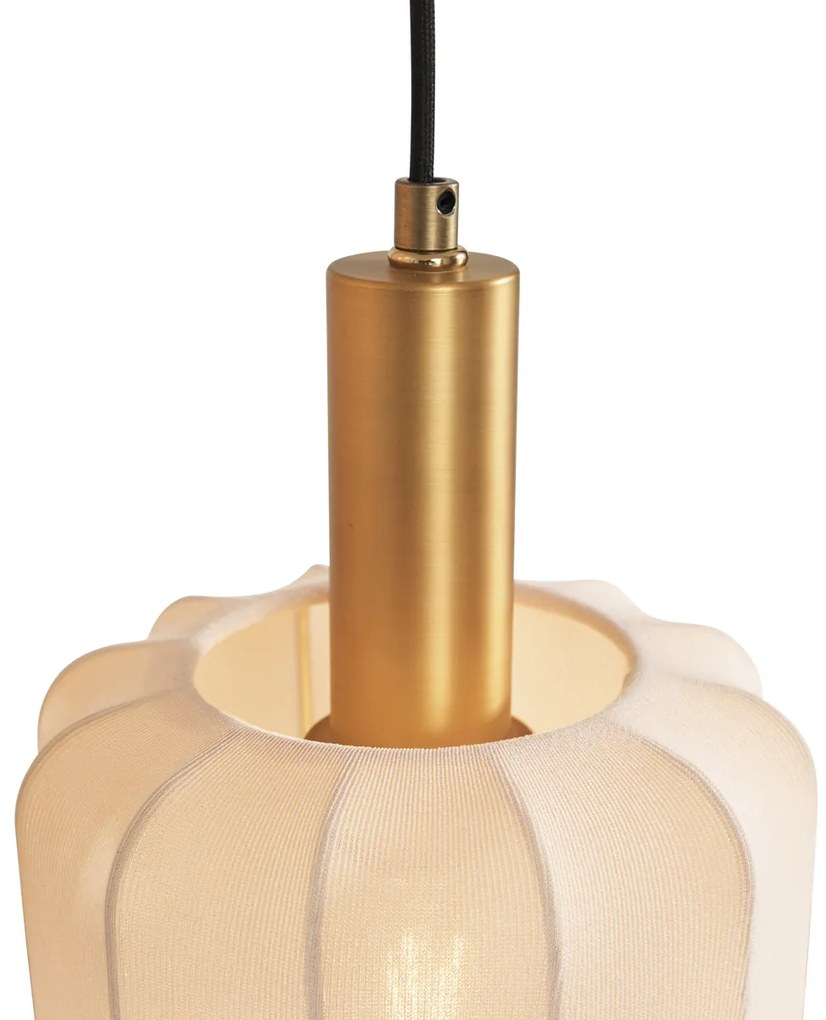 Japandi függőlámpa fekete és arany színben, bézs lámpabúrával, 3-fényes - Pluni