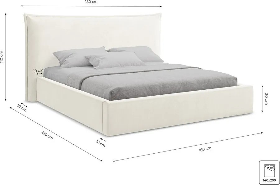 Sötétlila kárpitozott ágyneműtartós franciaágy ágyráccsal 140x200 cm Esala – Makamii