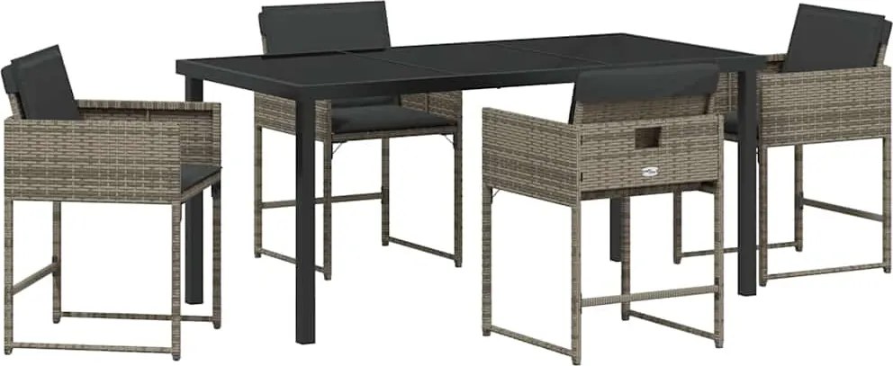 vidaXL Kert étkező szett párnával 5 pcs Szürke polirattan