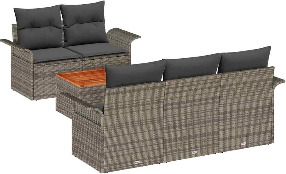 vidaXL Kerti Kanapé Szett párnával 6 pcs Szürke polirattan