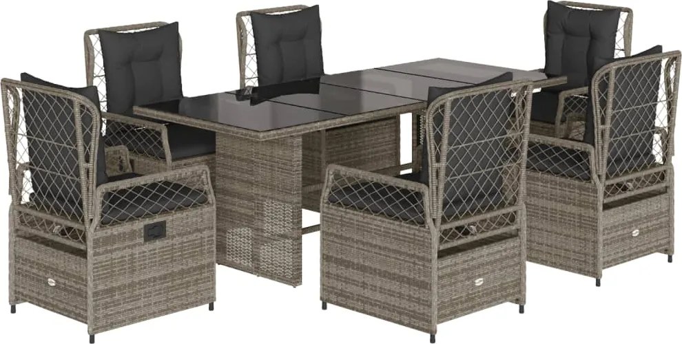 vidaXL 7 részes szürke polyrattan kerti étkezőgarnitúra párnával