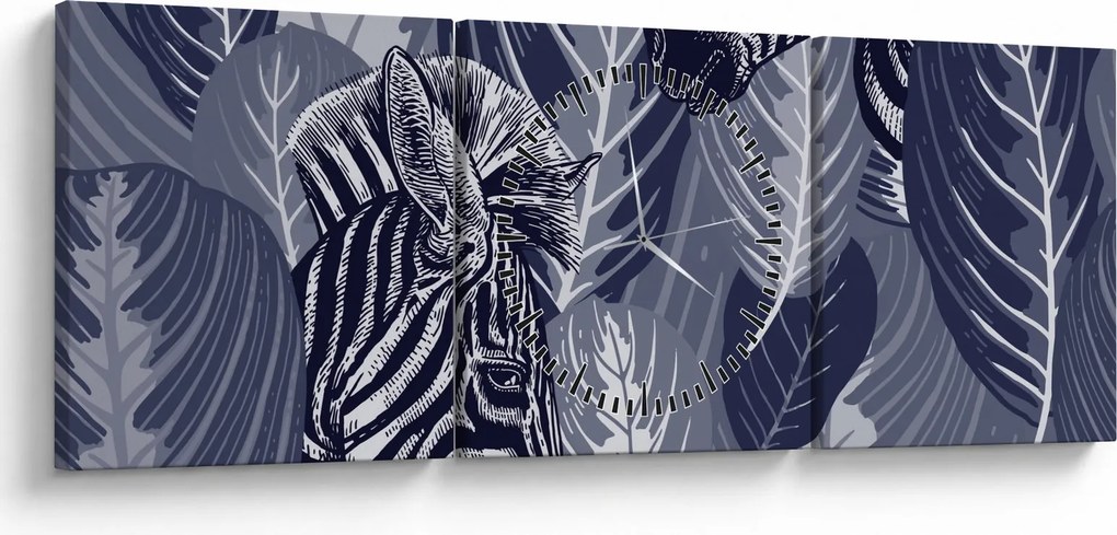 Kép - Kék zebrák (órával) (90x30 cm)