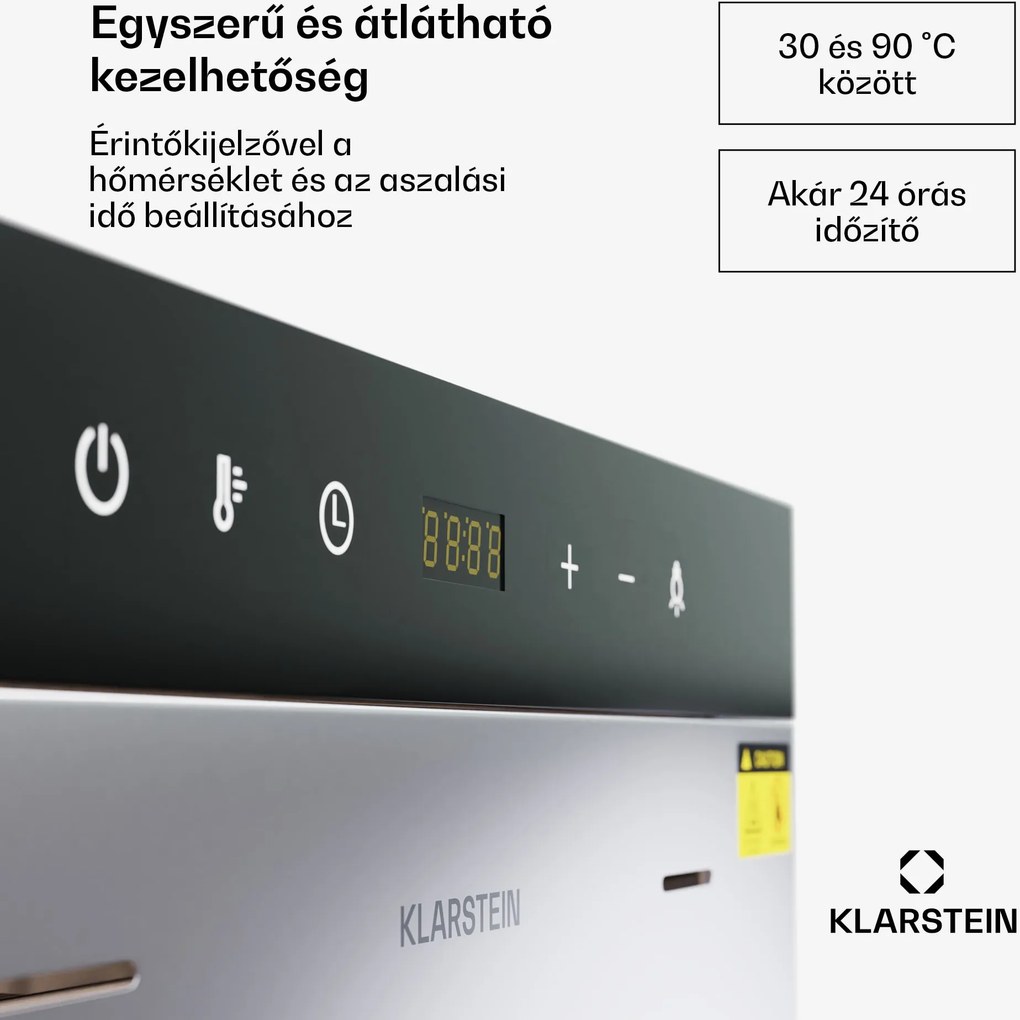 Klarstein MasterJerky 300 szárító, 2 000 W, 30 - 90 °C, 24 órás időzítő, rozsdamentes acél