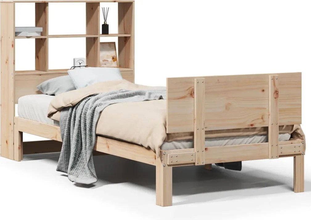vidaXL tömör fenyőfa könyvespolcos ágy matrac nélkül 90 x 190 cm