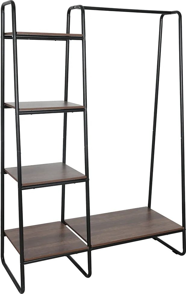 Szekrény szervező/polcállvány polcokkal, fekete/dió, ROBYN