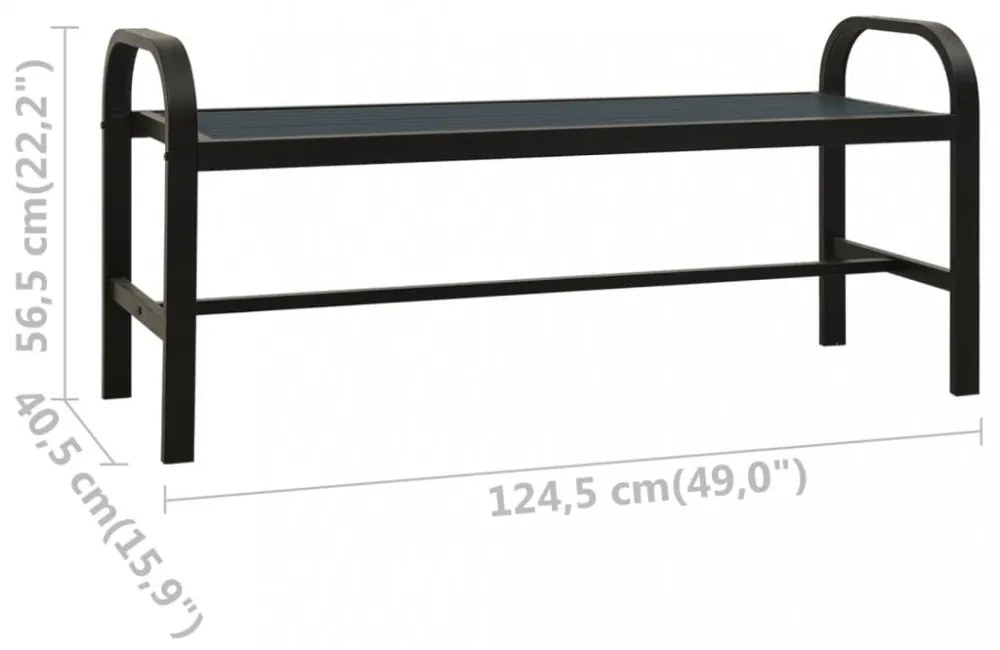 fekete acél és WPC kerti pad 124,5 cm