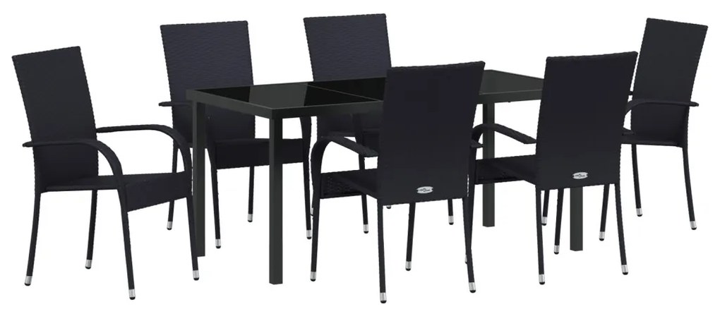 7 darabos kert étkező garnitúra – Fekete poli rattan