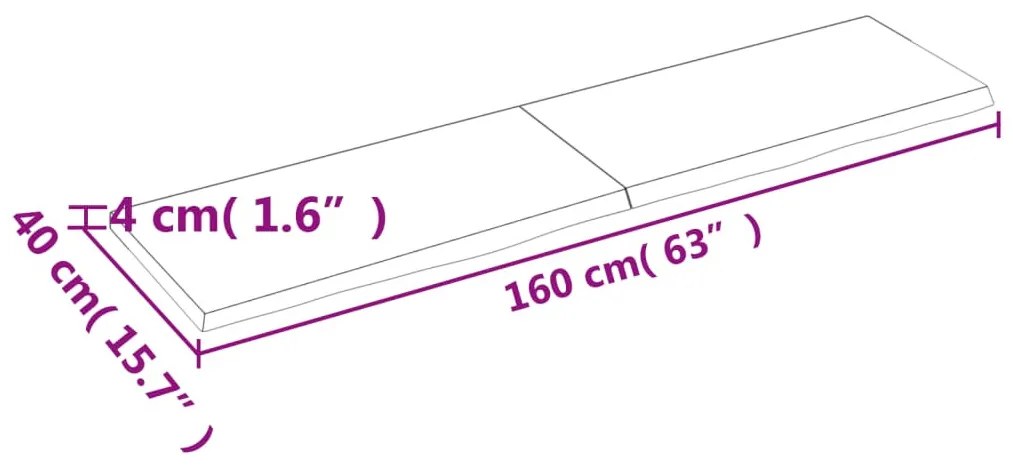 sötétbarna kezelt tömör tölgyfa fali polc 160 x 40 x (2-4) cm