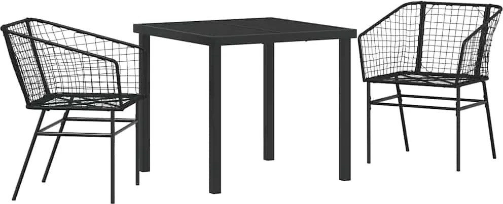 vidaXL Kert étkező szett 3 pcs Fekete polirattan
