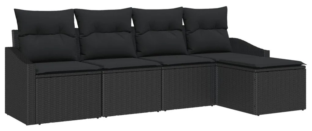Kert Kanape Szett 5-Darabos Fekete Rattan, Acél Kültéri Kanapé