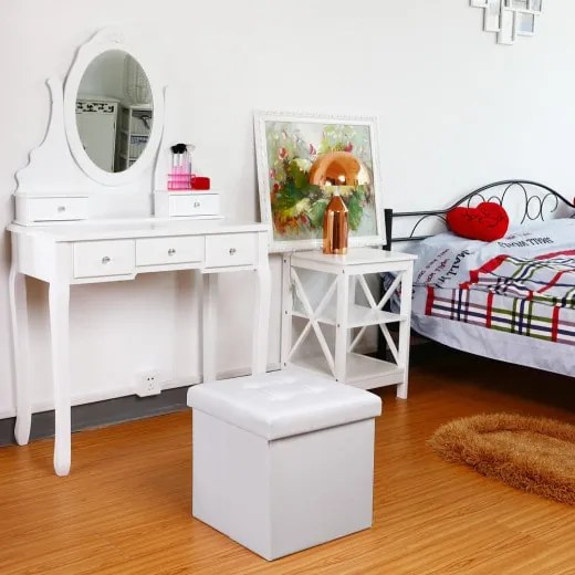 Casaria® Tárolós puff 38x38x38 cm - fehér