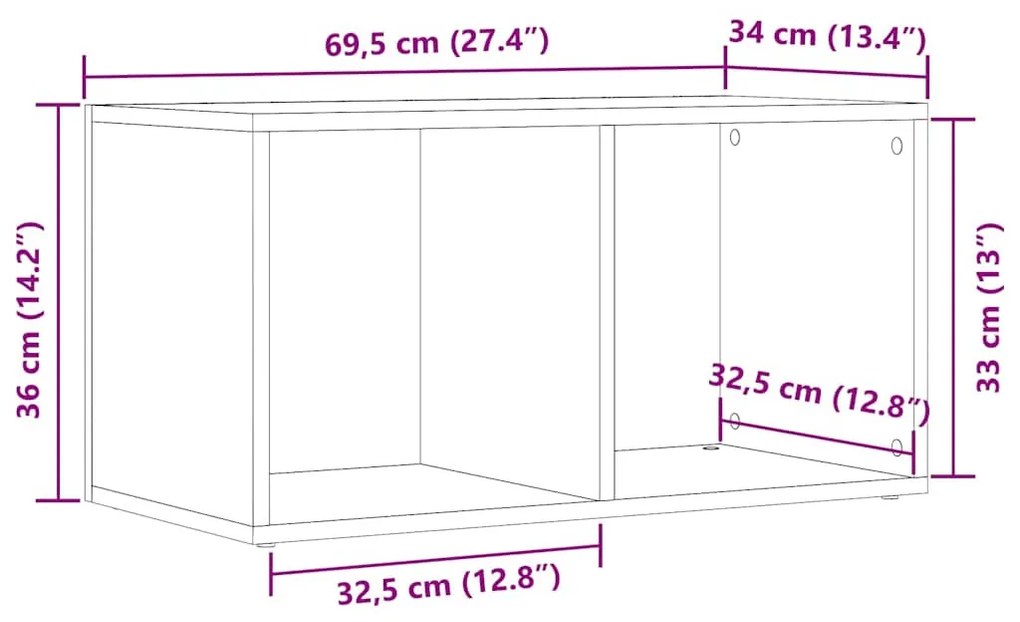 LP antik fa színű szerelt fa tárolódoboz 69,5 x 34 x 36 cm