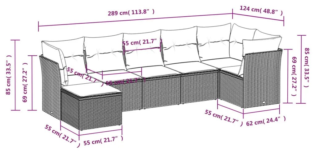 7 részes barna polyrattan kerti ülőgarnitúra párnákkal