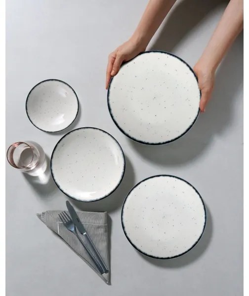 24 darabos porcelán étkészlet, fehér/fekete