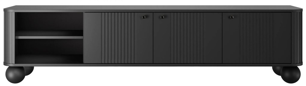 Vesper 3D TV-szekrény 187 cm talapzaton - fekete / fekete fogantyúk / gömb lábak