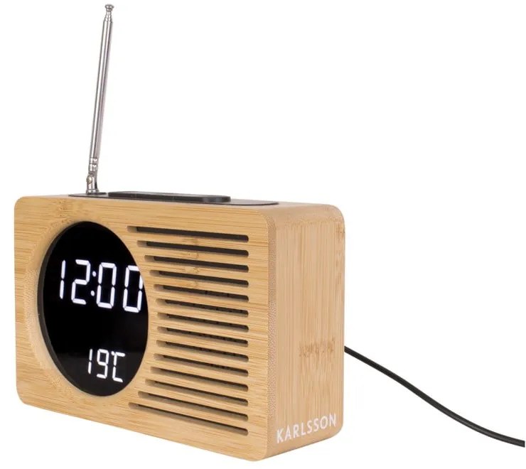 Retro bambusz ébresztőóra rádióval - Karlsson