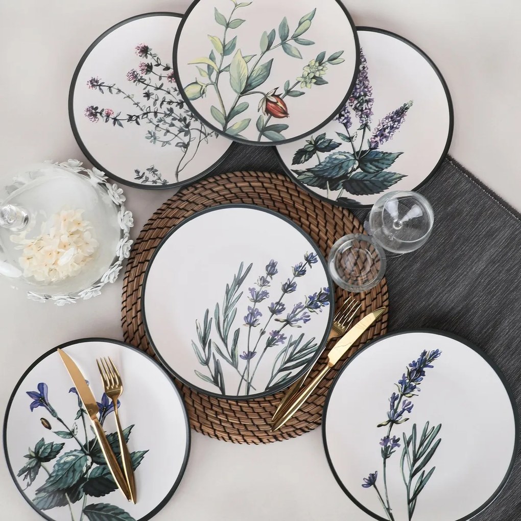 6 darab 25 cm-es Herbal fajanss tálca szett