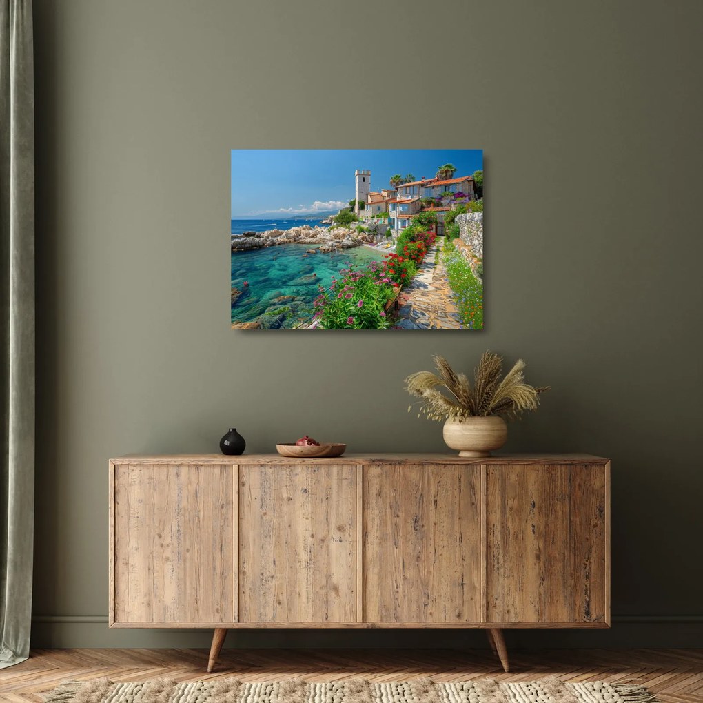 Üveg kép - Festői tengerparti falu (70x50 cm)