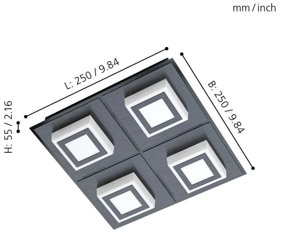 Eglo Masiano 1 99364 mennyezeti lámpa, 4x3,3W LED, 3000K, 4x340 lm