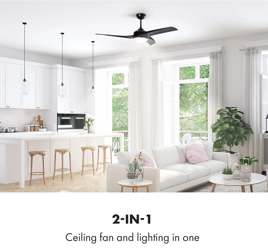 Klarstein Figo, mennyezeti ventilátor, 52" (132 cm) ø, teljesítmény: 55 W, fekete