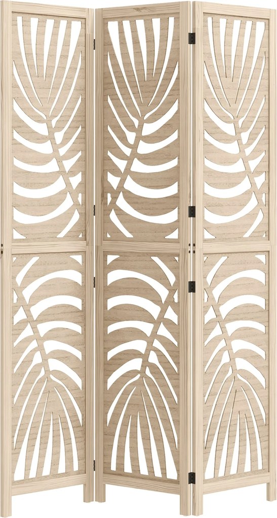 HOMCOM 3 Paneles Összecsukható Szobai Elválasztó Trópusi Pálmalevél Mintával 120x170 cm | Aosom