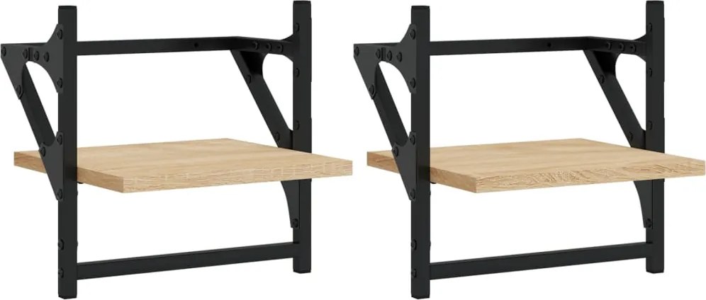 vidaXL 2 db sonoma tölgy színű fali polc rúddal 30 x 25 x 30 cm