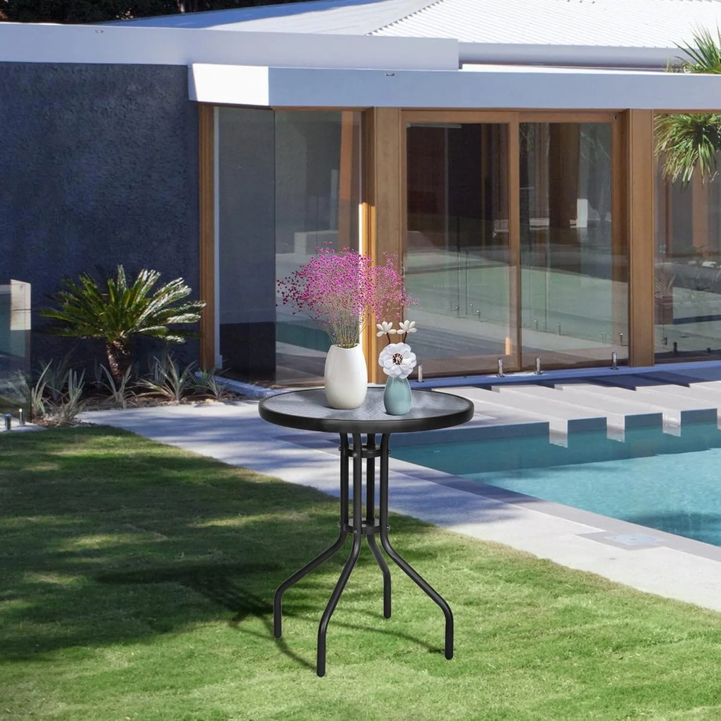 Kerek kerti asztal üveglappal ISLAND 60 cm, fekete