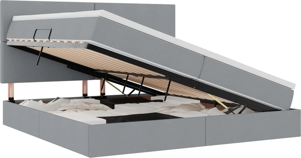 vidaXL Ágy tárolóval és matraccal matracmal Világosszürke 200 x 200 cm