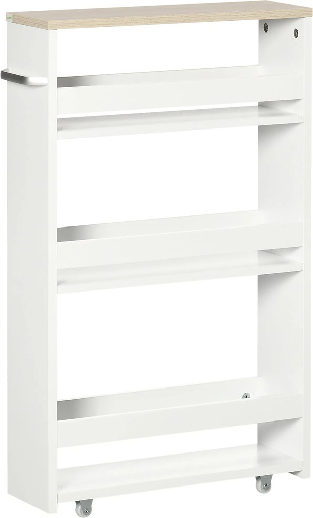 Kleankin 3-szintes Keskeny Fürdőszobai Tárolószekrény Oldalsó Fogantyúval és Kerekekkel Konyhához és Nappaliba Modern Stílus 48x15x80 cm Fehér | Aosom