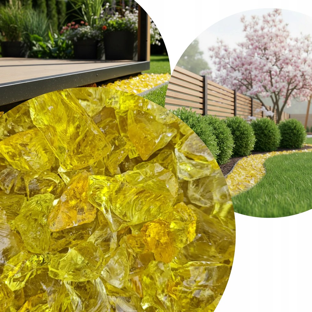 Grys Üveg Kerti Kő Dekorációs Üveg Sárga 3-5CM Gabionokhoz 5kg