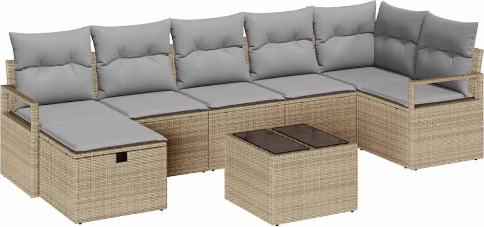 vidaXL Kanapé Szett párnával 8 pcs Beige és Világosszürke polirattan