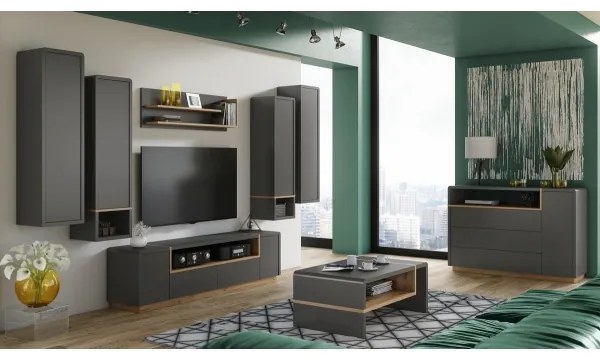 FRED nyitott polcos szekrény antracit/dub artisan kivitelben