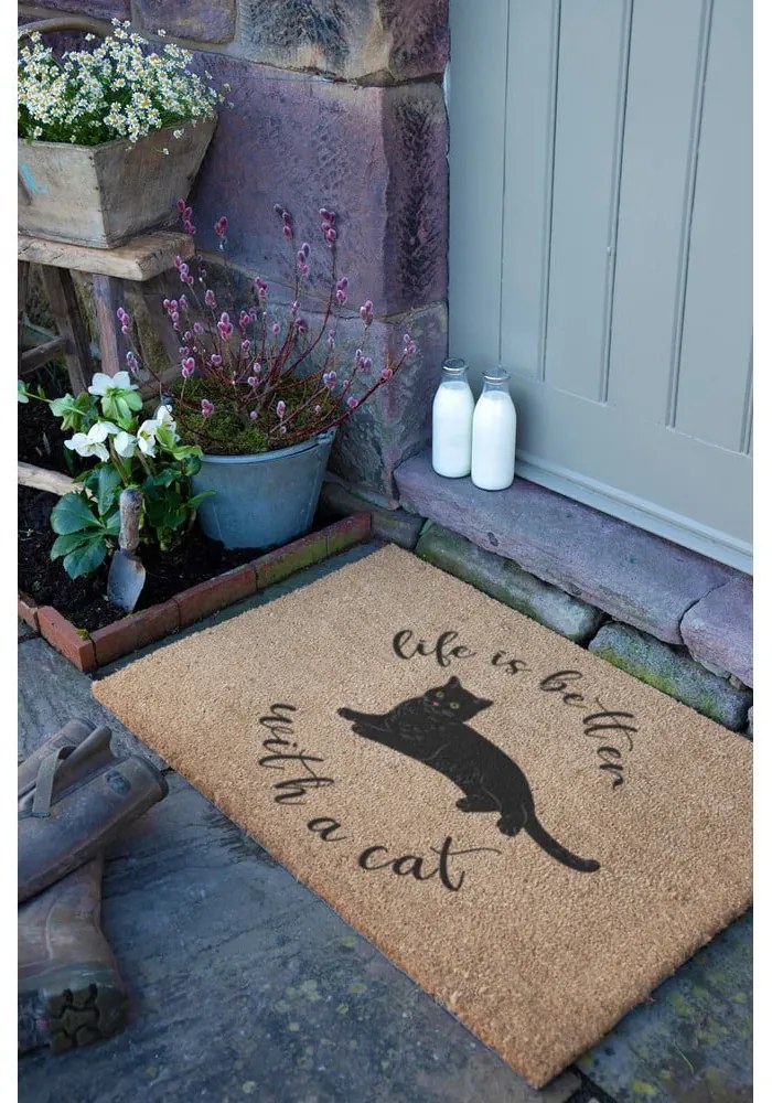 Kókuszrost lábtörlő 40x60 cm Life Is Better With a Cat – Artsy Doormats