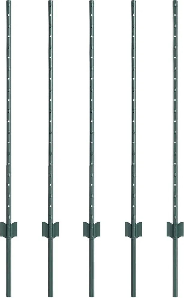 vidaXL Kerítésoszlop 5 pcs Zöld 140 cm Acél