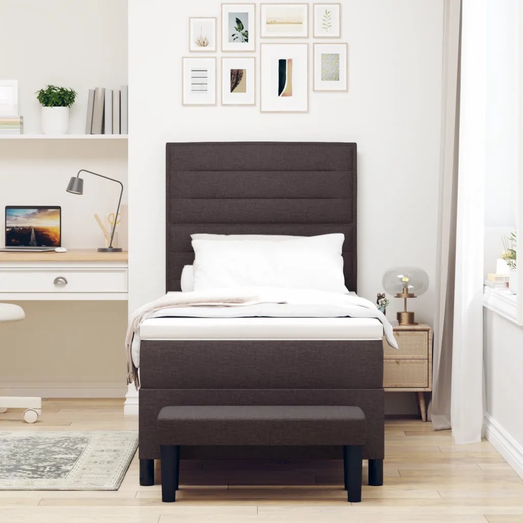 Box Spring Ágy Matraccal és Pad Dark Brown 80x200 cm Szövet