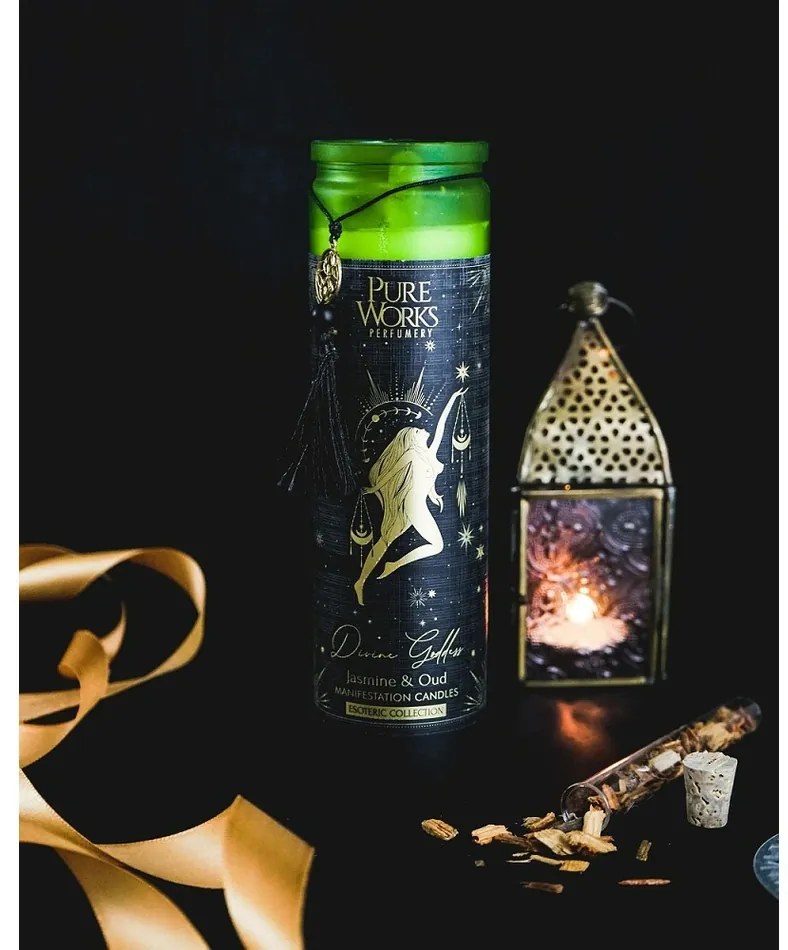Arome Organikus gyertya Jasmine&Oud 300 gszínes, magas üvegben, rojttal