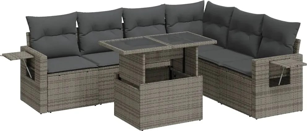 vidaXL 7 részes szürke polyrattan kerti ülőgarnitúra párnákkal