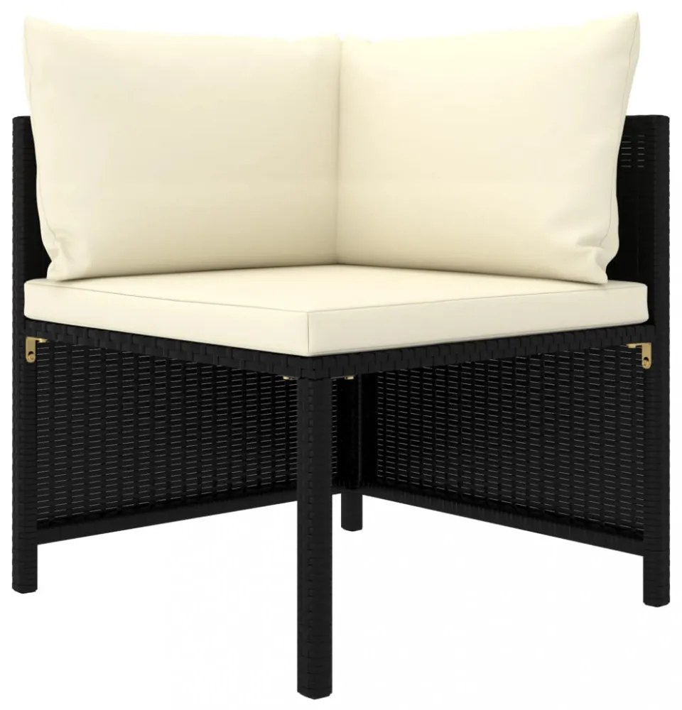 vidaXL 5 részes fekete polyrattan kerti bútorszett párnákkal