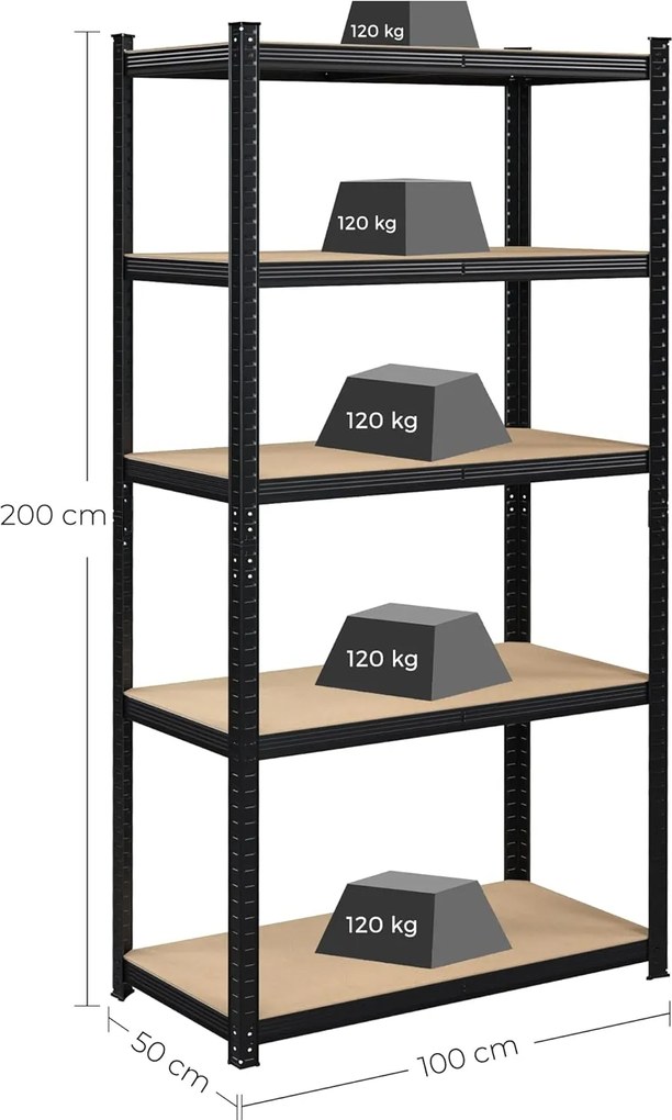Nagy teherbírású tárolópolc szett (2 db), fekete