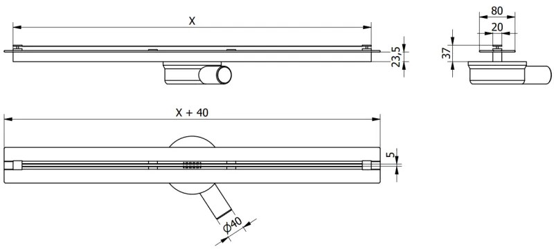 Mexen Flat Super Slim, szuper vékony vízelvezető csatorna 360°-ban forgó szifonnal 110 cm, fekete matt, 1751110