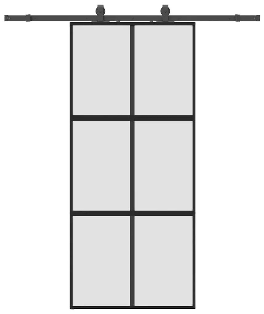 Fekete edzett üveg tolóajtó fémszerelék szettel 90x205 cm