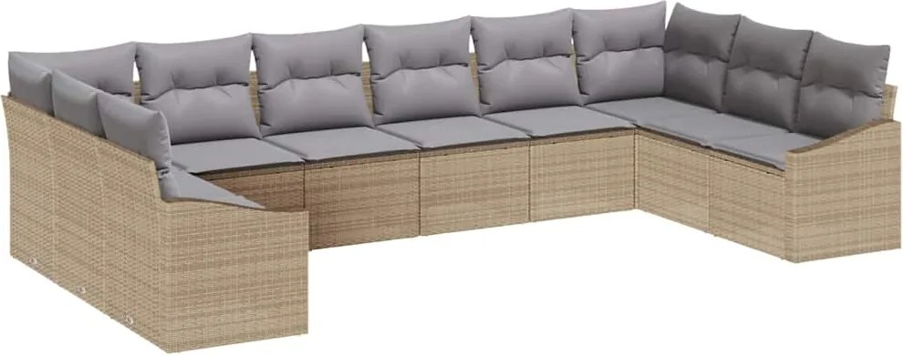 vidaXL Kerti Kanapé Szett 10 pcs Beige és Világosszürke polirattan