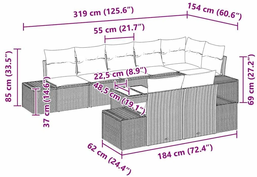 Kerti Kanapé Szett 9 pcs Fekete és krémszínű Poli rattan