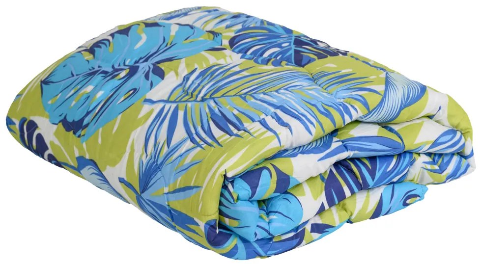 Egész éves steppelt takaró 140x200 cm párnával ARECANO kék-zöld 70x90 cm