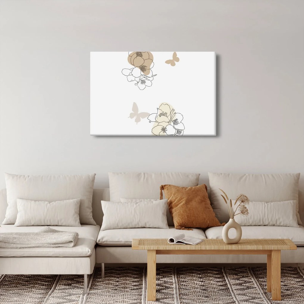 Kép - Bézs virágok pillangóval N⁰2 (90x60 cm)