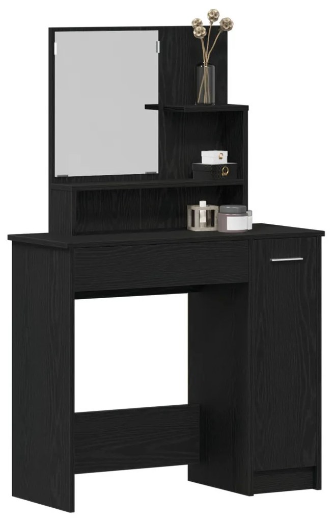 Fekete Tölgy Sminkasztal Tükörrel - 86.5 x 35 x 136 cm