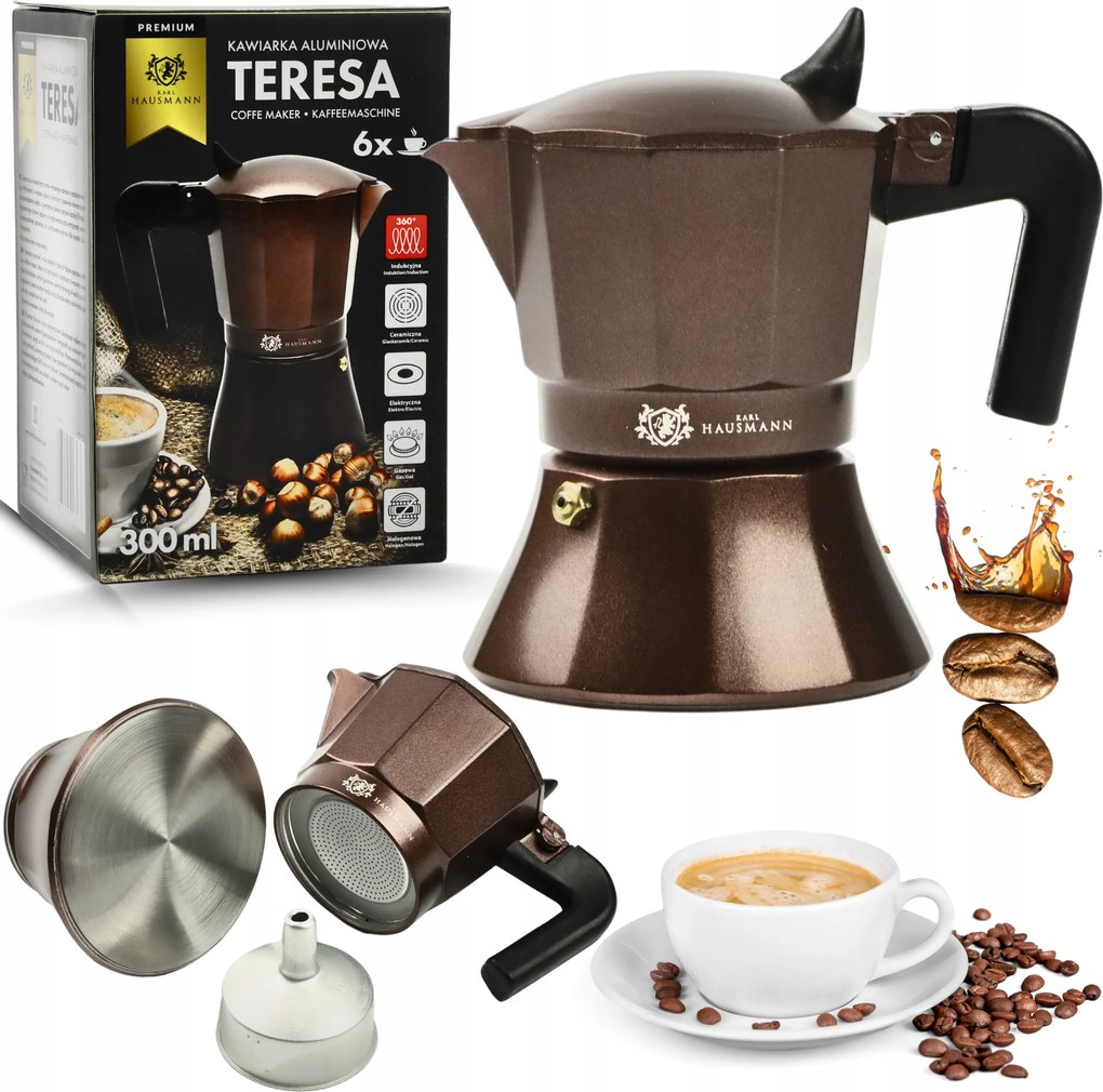 Kávéfőző Teafőző 300ml Barna Teljes Indukciós 6 csésze